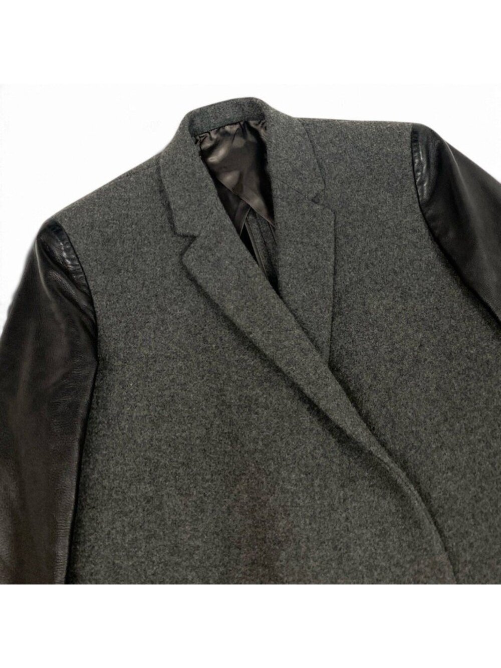 Celine Phoebe Philo Era Crombie Coat Leather Switch Gray Black - Picture 4 of 9